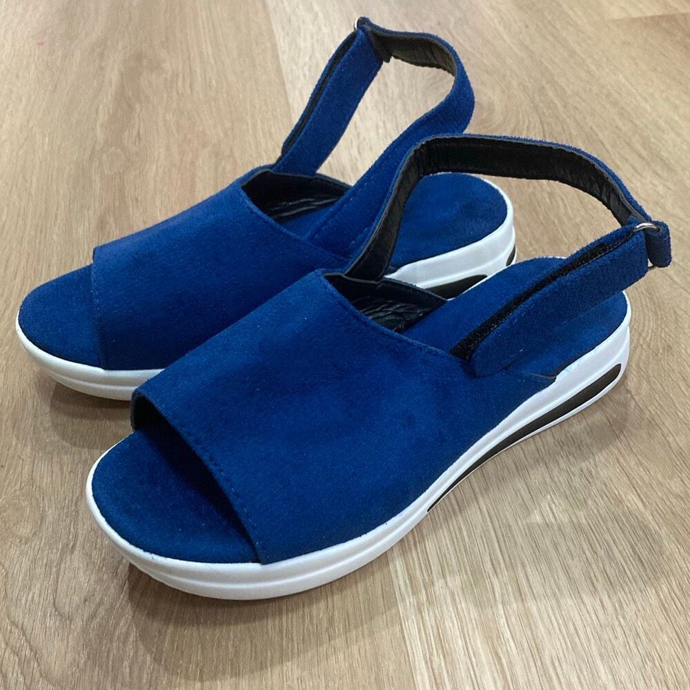 Blue Platform Slingback Sandals Comfort Stretch Open Toe Size 7 (Unbranded)
